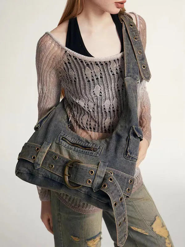Belt Buckle Pockets Split-Joint Crossbody Bags Shoulder Bags