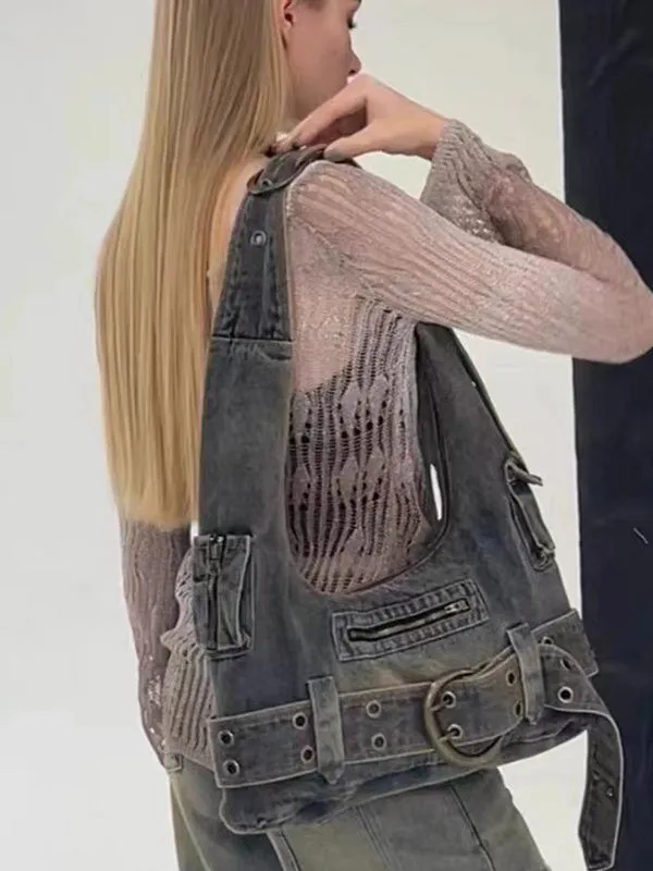 Belt Buckle Pockets Split-Joint Crossbody Bags Shoulder Bags
