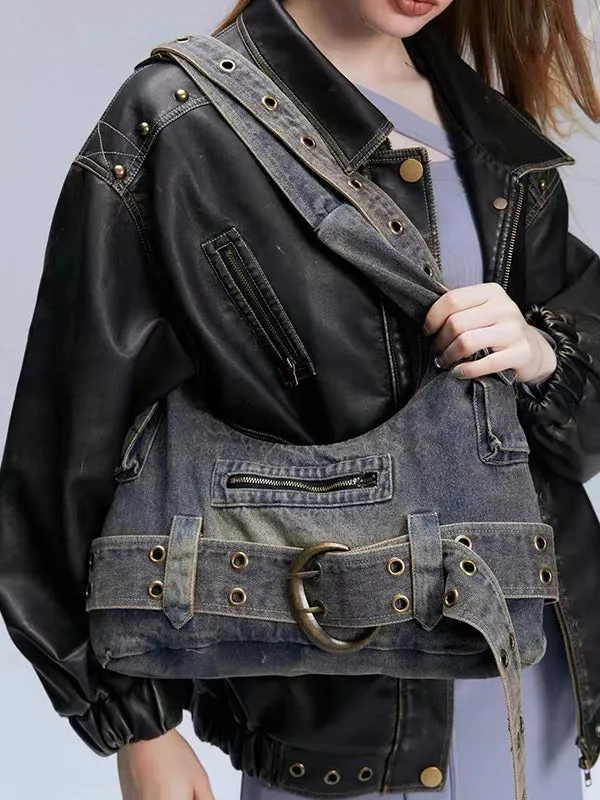 Belt Buckle Pockets Split-Joint Crossbody Bags Shoulder Bags