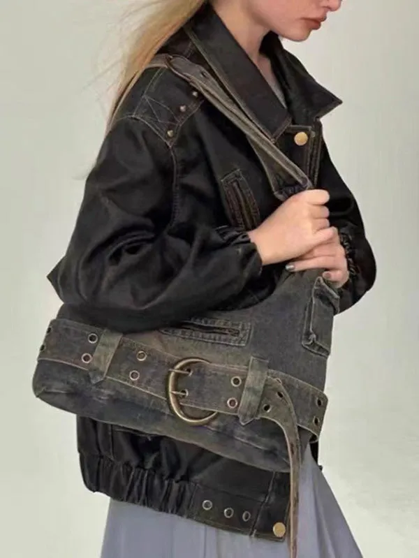 Belt Buckle Pockets Split-Joint Crossbody Bags Shoulder Bags