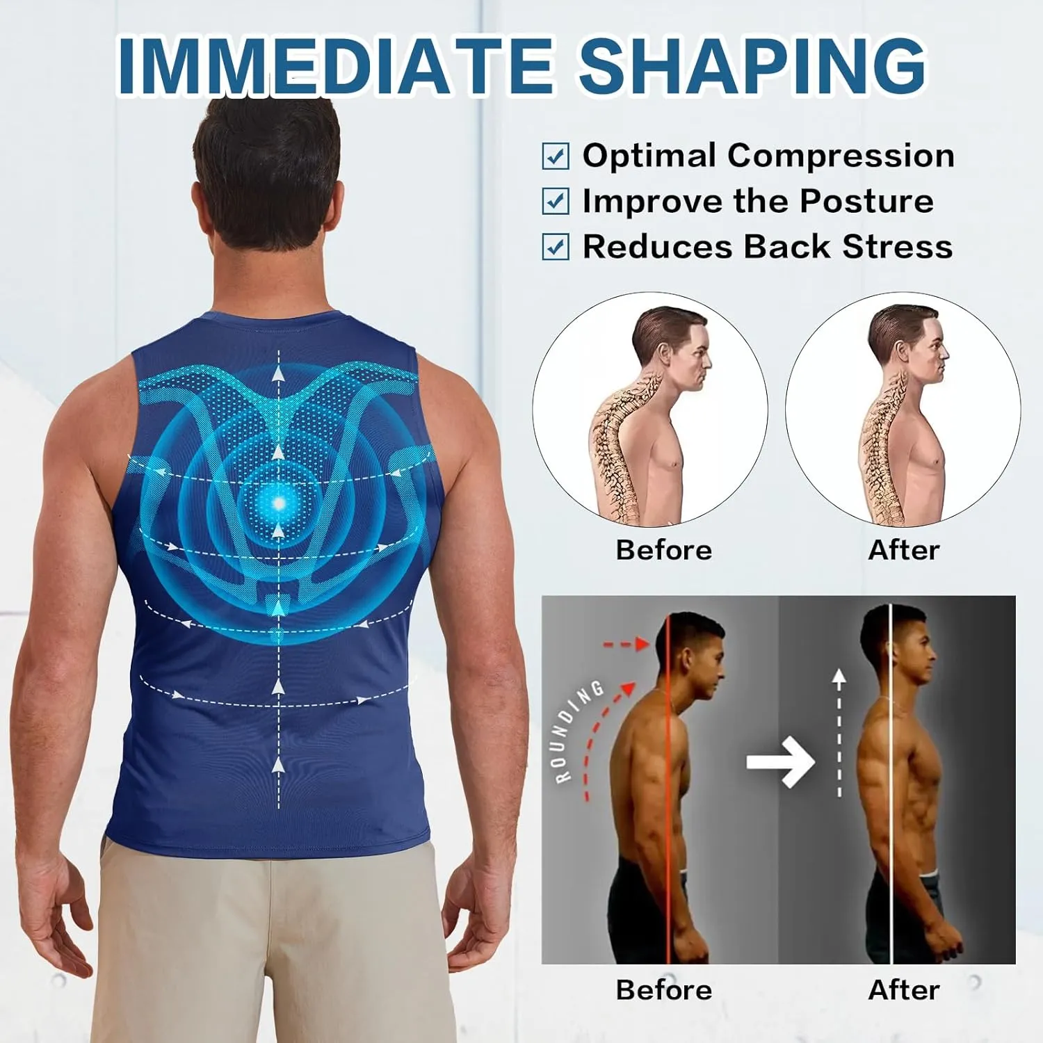 Beotyshow Ionic Shaping Sleeveless Shirt Gynecomastia Compression Tank Top Body Shaper Slimming Vest Shapewear Undershirt