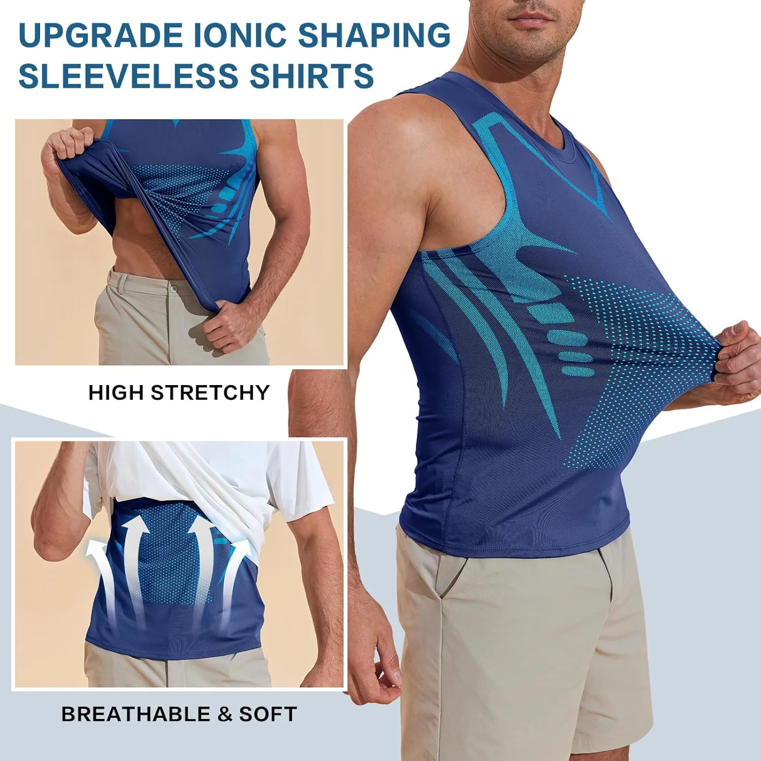Beotyshow Ionic Shaping Sleeveless Shirt Gynecomastia Compression Tank Top Body Shaper Slimming Vest Shapewear Undershirt