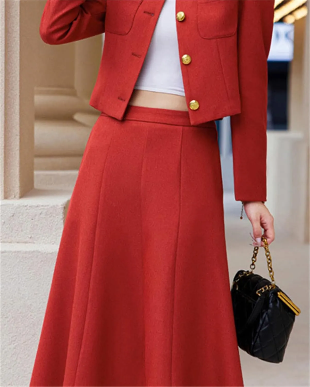 Betusline Women's Two Piece Outfits Business Short Blazer Jacket and High Waist Midi Skirt Suit Set