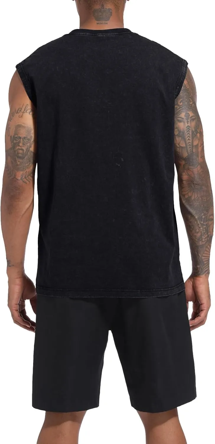 BINTEHGS Muscle Sleeveless Shirts for Men Cotton Summer Plain Gym Workout Tank Tops Crewneck Solid Loose Fit Hippie Tanks
