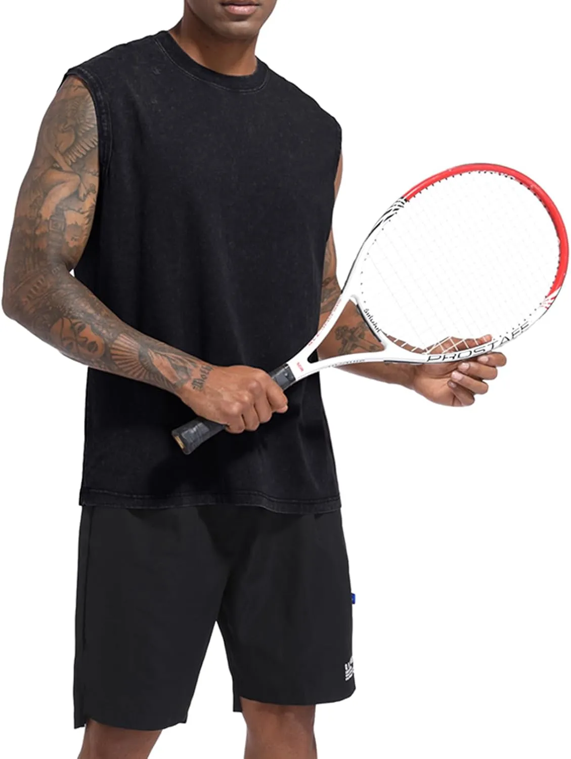 BINTEHGS Muscle Sleeveless Shirts for Men Cotton Summer Plain Gym Workout Tank Tops Crewneck Solid Loose Fit Hippie Tanks