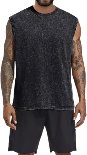 BINTEHGS Muscle Sleeveless Shirts for Men Cotton Summer Plain Gym Workout Tank Tops Crewneck Solid Loose Fit Hippie Tanks