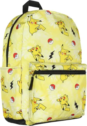 Bioworld Pokemon Pikachu Pokeball Tie Dye 17" Travel Laptop Backpack