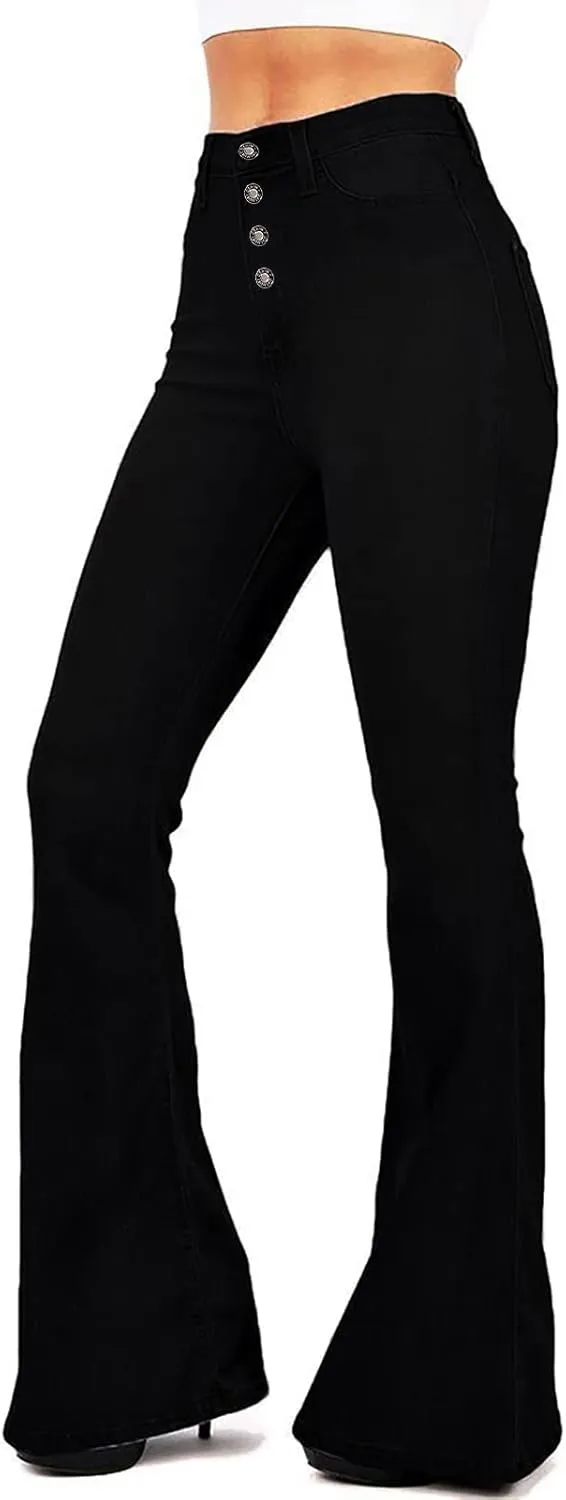 BISUAL Women's Black Bell Bottom Jeans for Women High Waisted Flare Jeans Womens Ripped Stretchy Bell Bottoms Pants