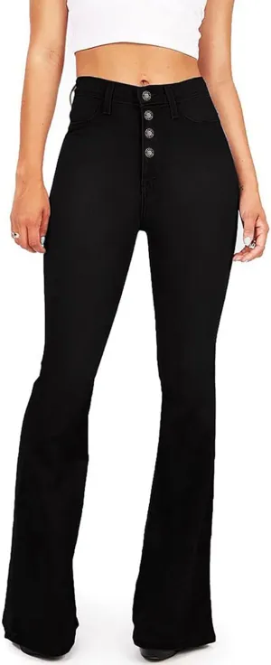 BISUAL Women's Black Bell Bottom Jeans for Women High Waisted Flare Jeans Womens Ripped Stretchy Bell Bottoms Pants