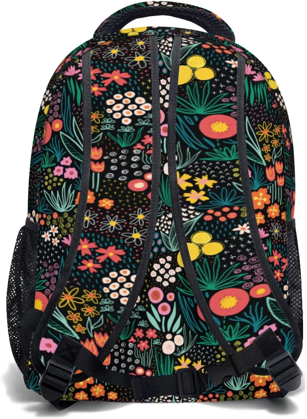 Black Flowers Backpack for Girls - Colorful Floral School Backpacks Wildflowers Plants Bookbag Spring Botanical Foliage Rucksack Seasonal Herb Leaves Daypack Travel Bag