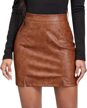 Black Leather Skirt Women's High Waisted Faux Leather Mini Pencil Skirt Classic Slim Bodycon Skirt Casual Short Skirt