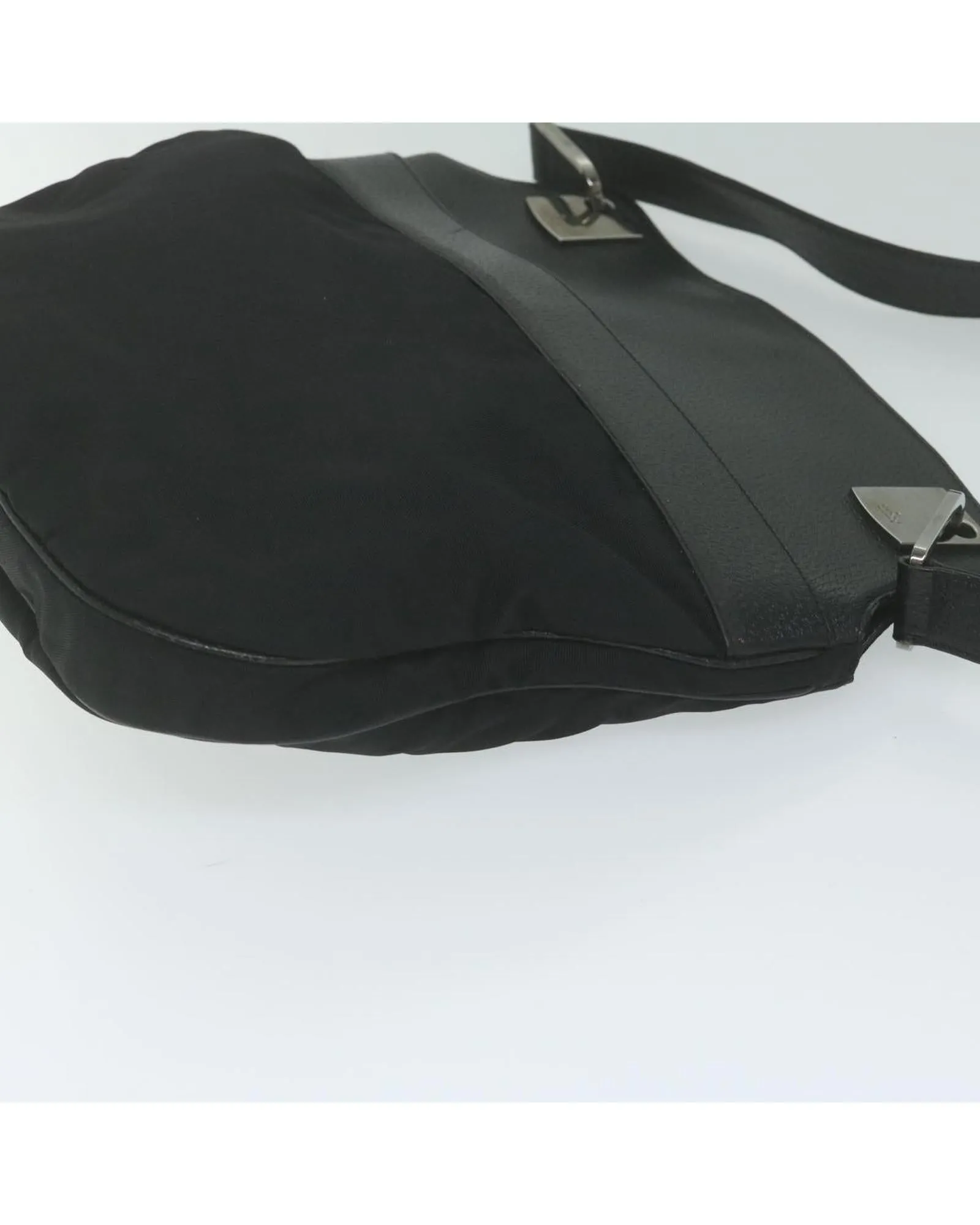 Black Nylon Leather Shoulder Bag - Italian Made