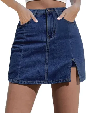 Bloomy Skorts, Bloomy Jean Side Split Mini Skorts, Trendy Woman High Waisted Casual Stretchy Denim Skirt