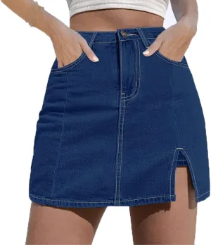 Bloomy Skorts, Bloomy Jean Side Split Mini Skorts, Trendy Woman High Waisted Casual Stretchy Denim Skirt
