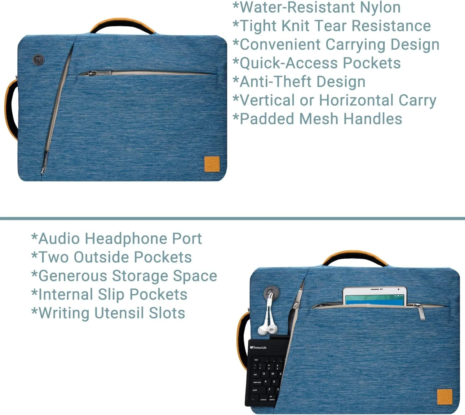 Blue Convertible Laptop Bag 13-inch for HP 14 Laptop, Stream 14, x360 14a Chromebook 14", Envy x360, Pavilion 13"