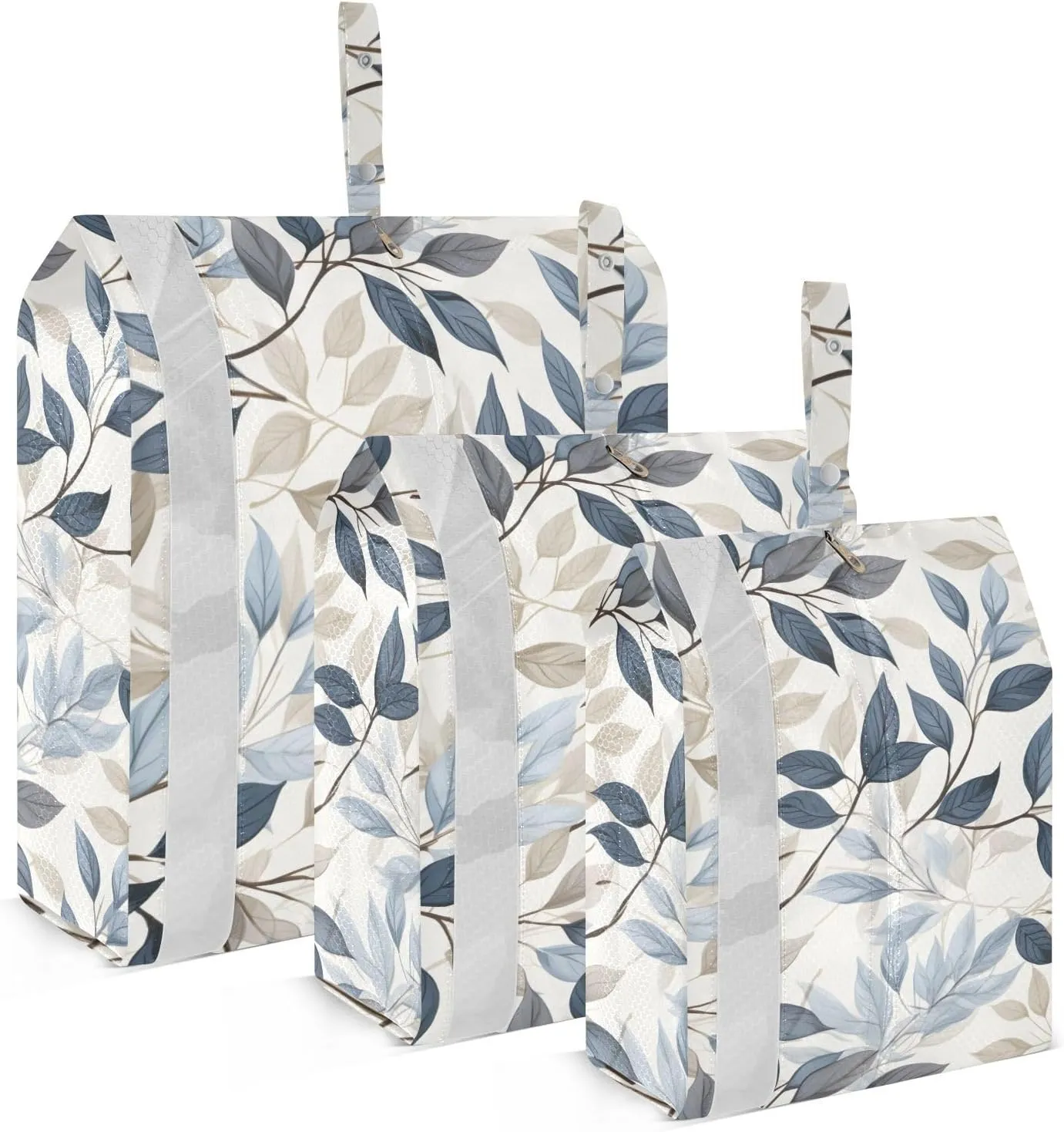Blue Gray Leaves Packing Cubes for Suitcases 3 Set Compression Expandable Luggage Packing Organizers for Carry on Suitcase Travel Accessories Luggage Organizer Bags Set