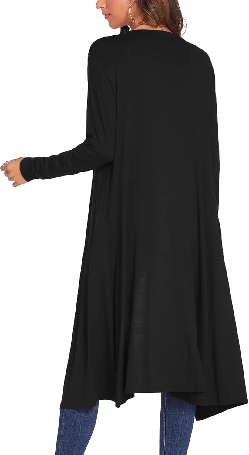 Bluetime Women Plus Size Long Open Front Drape Maxi Cardigan Lightweight Duster Long Sleeve Cardigan Fall (S-4XL)