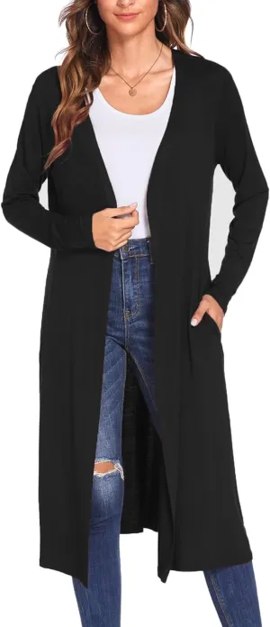 Bluetime Women Plus Size Long Open Front Drape Maxi Cardigan Lightweight Duster Long Sleeve Cardigan Fall (S-4XL)