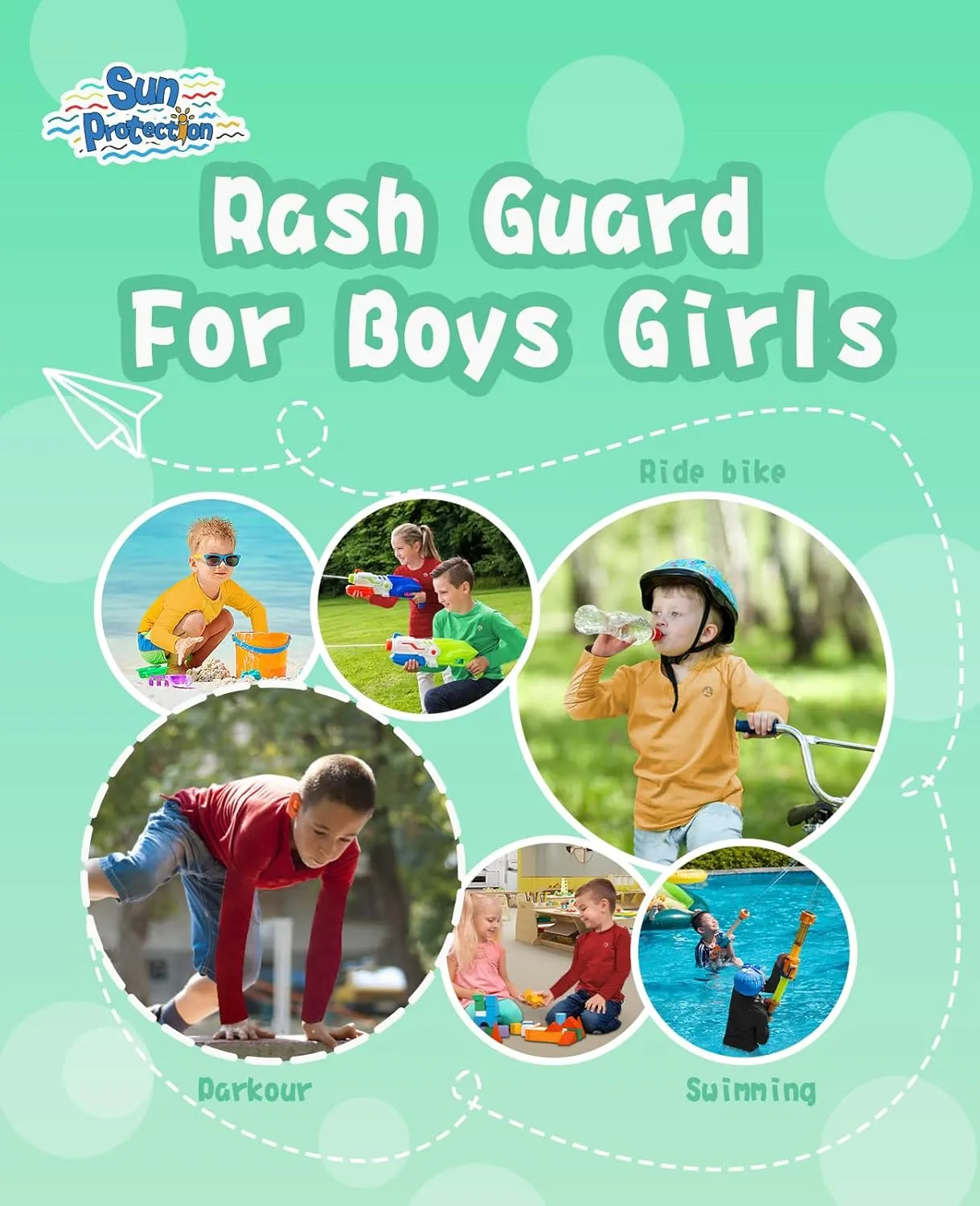 Boys Girls Long Sleeve Sun Shirts Rashguard UPF50 UV Quick Dry Athletic Hiking Fishing Golf Workout Play Water Size 6-14