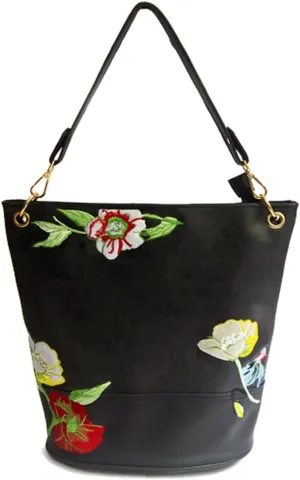  Bucket Bag Embroidered Flowers Purse Women Handbag Large Hobo Bag Faux Leather Shoulder Bag