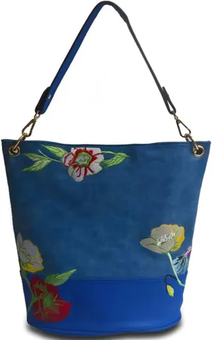  Bucket Bag Embroidered Flowers Purse Women Handbag Large Hobo Bag Faux Leather Shoulder Bag