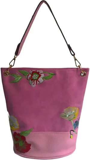  Bucket Bag Embroidered Flowers Purse Women Handbag Large Hobo Bag Faux Leather Shoulder Bag