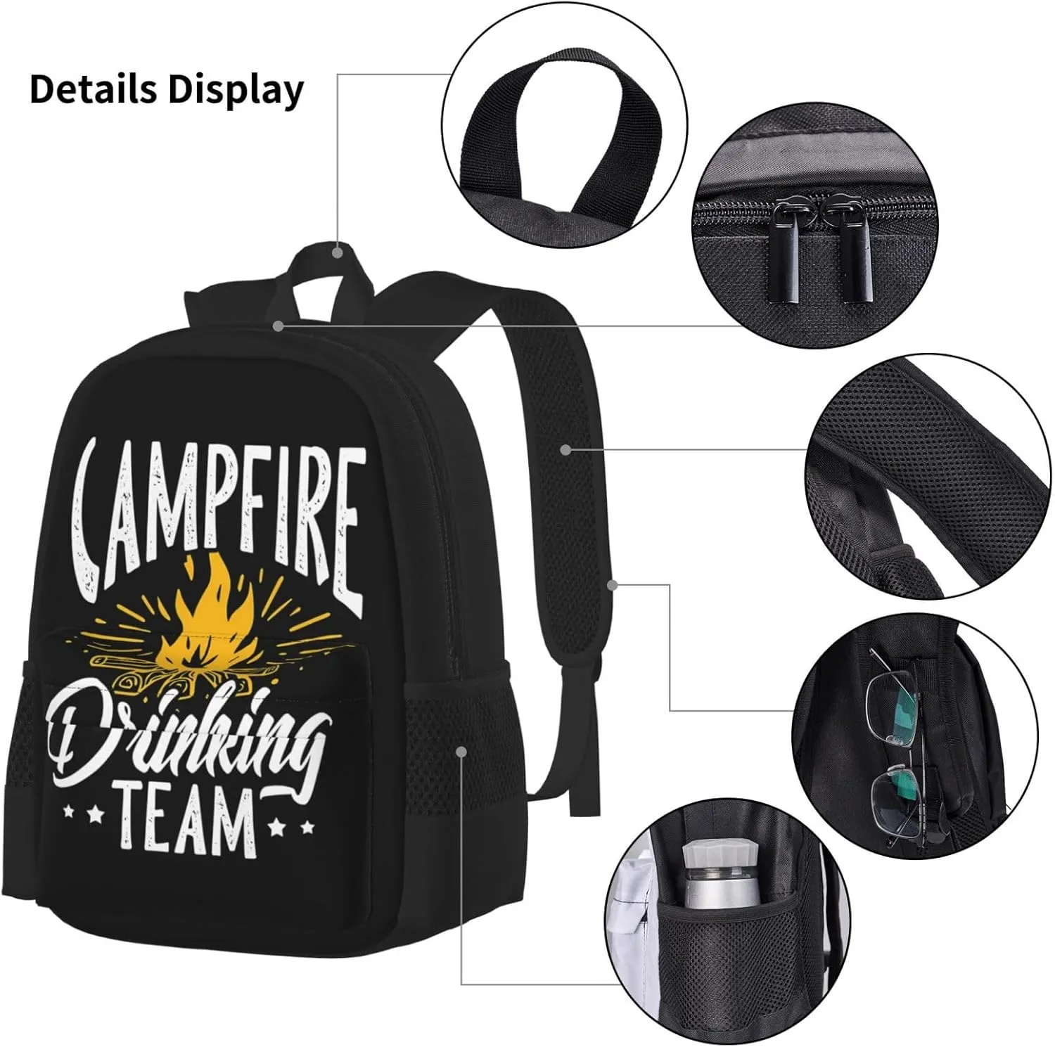 Campfire Drinkings Team Camping Multifunctional Pocket Backpack Crossbody Lunch Bag Pencil Case 3Pcs Set Large Capacity Backpack