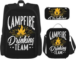 Campfire Drinkings Team Camping Multifunctional Pocket Backpack Crossbody Lunch Bag Pencil Case 3Pcs Set Large Capacity Backpack