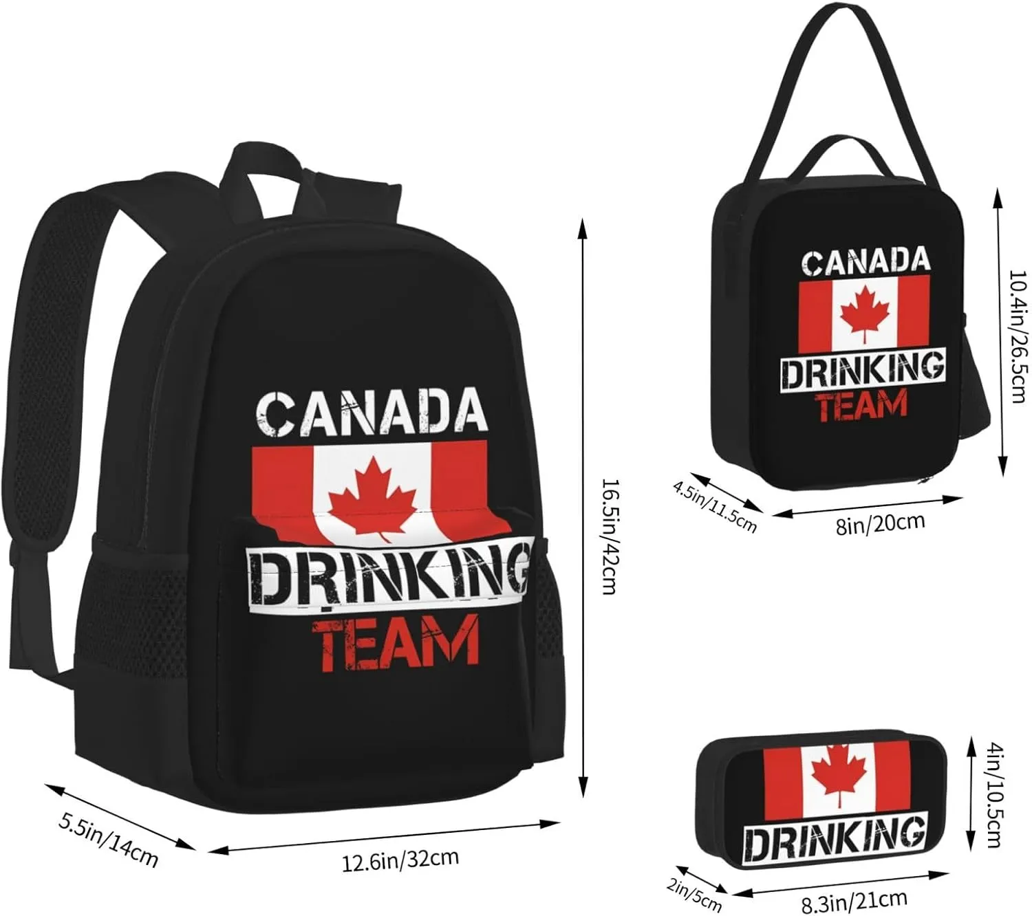 Canada Drinkings Team Canadian Flag Beer Party Multifunctional Pocket Backpack Crossbody Lunch Bag Pencil Case 3Pcs Set Large Capacity Backpack