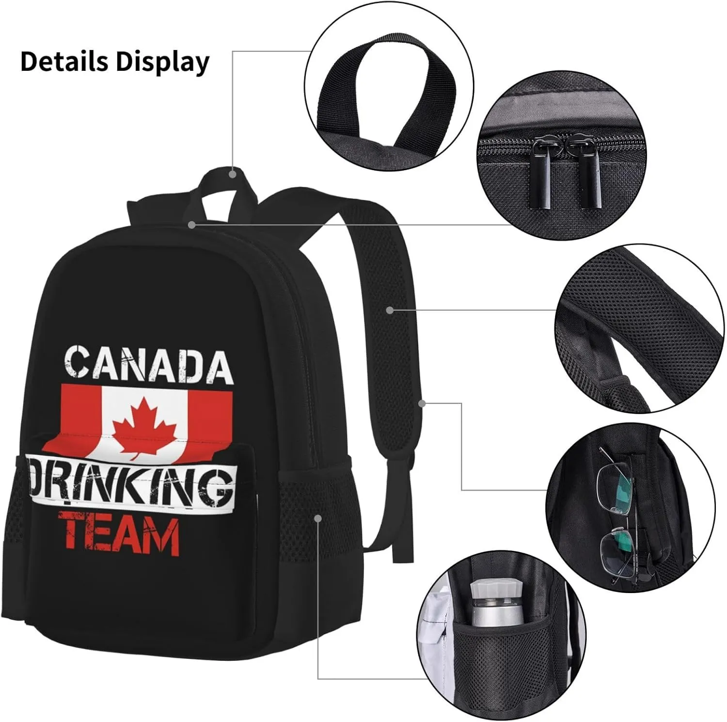 Canada Drinkings Team Canadian Flag Beer Party Multifunctional Pocket Backpack Crossbody Lunch Bag Pencil Case 3Pcs Set Large Capacity Backpack