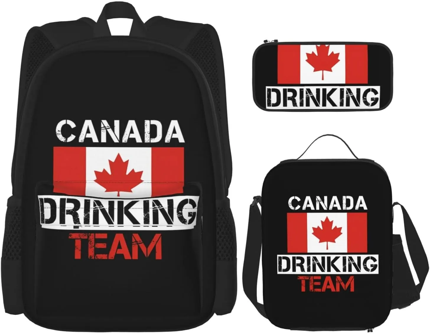 Canada Drinkings Team Canadian Flag Beer Party Multifunctional Pocket Backpack Crossbody Lunch Bag Pencil Case 3Pcs Set Large Capacity Backpack