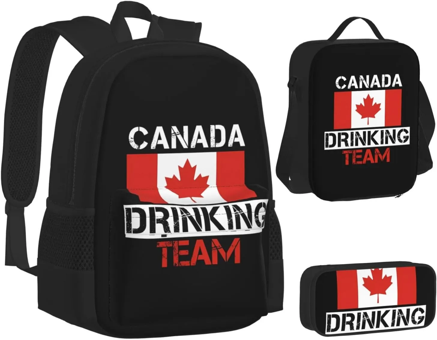 Canada Drinkings Team Canadian Flag Beer Party Multifunctional Pocket Backpack Crossbody Lunch Bag Pencil Case 3Pcs Set Large Capacity Backpack