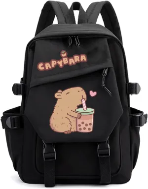Capybara Backpack Cute Funny Mochila Capybara Kawaii Utility Kapibara Daypack Cartoon Going Out Travel Laptop Bag(Black,A)