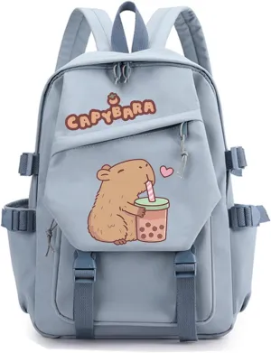 Capybara Backpack Cute Funny Mochila Capybara Kawaii Utility Kapibara Daypack Cartoon Going Out Travel Laptop Bag(Blue,A)
