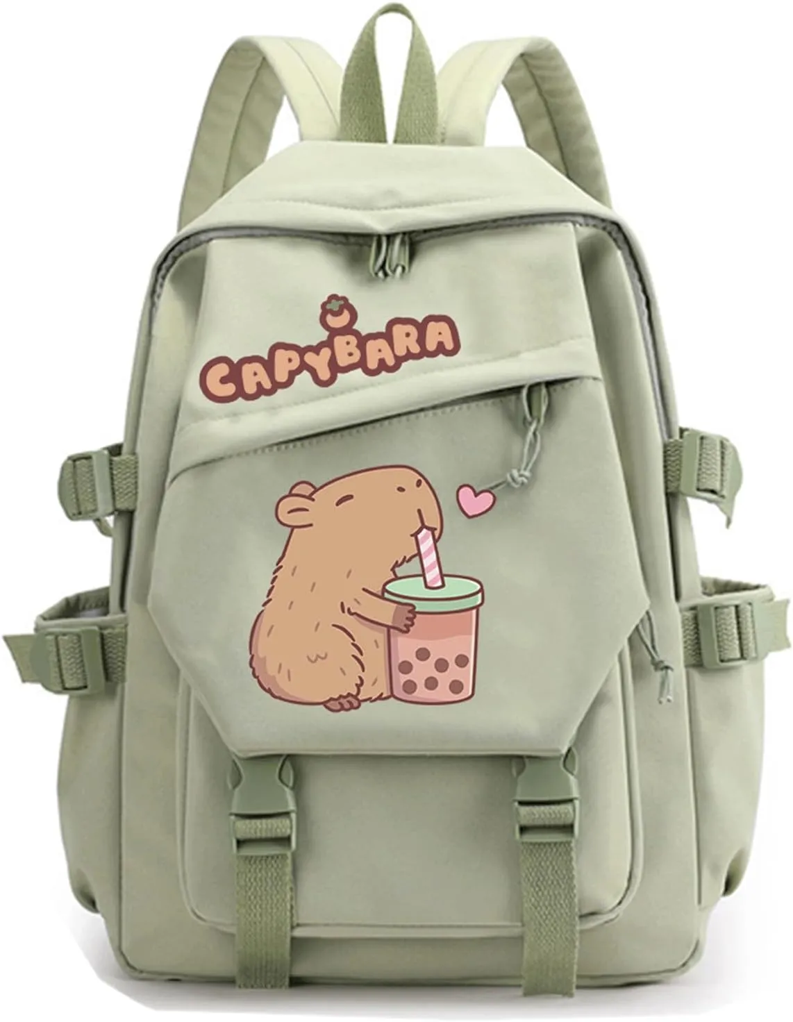 Capybara Backpack Cute Funny Mochila Capybara Kawaii Utility Kapibara Daypack Cartoon Going Out Travel Laptop Bag(Green,A)