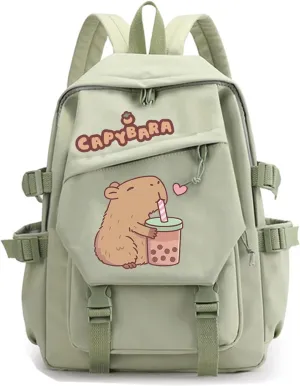 Capybara Backpack Cute Funny Mochila Capybara Kawaii Utility Kapibara Daypack Cartoon Going Out Travel Laptop Bag(Green,A)