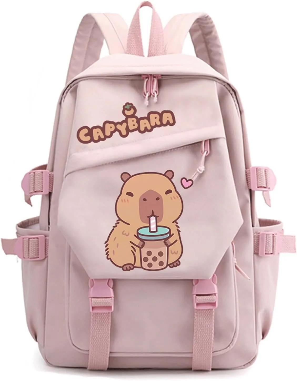 Capybara Backpack Cute Funny Mochila Capybara Kawaii Utility Kapibara Daypack Cartoon Going Out Travel Laptop Bag(Pink,B)