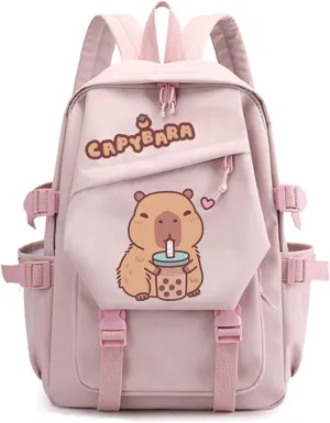 Capybara Backpack Cute Funny Mochila Capybara Kawaii Utility Kapibara Daypack Cartoon Going Out Travel Laptop Bag(Pink,B)