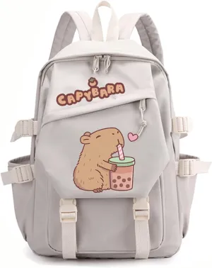 Capybara Backpack Cute Funny Mochila Capybara Kawaii Utility Kapibara Daypack Cartoon Going Out Travel Laptop Bag(White,A)