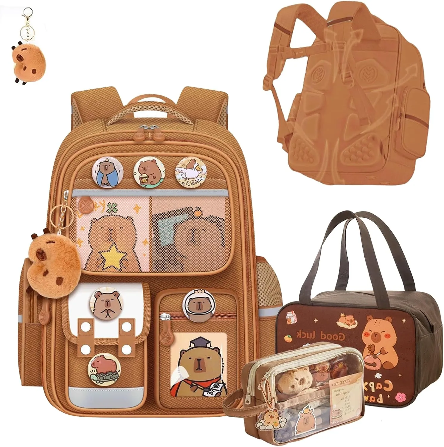 Capybara Backpack Mochila Capybara Cute Kawaii Kapibara Daypack Funny Going Out Cartoon Laptop Travel Casual Bag(Khaki,Medium)