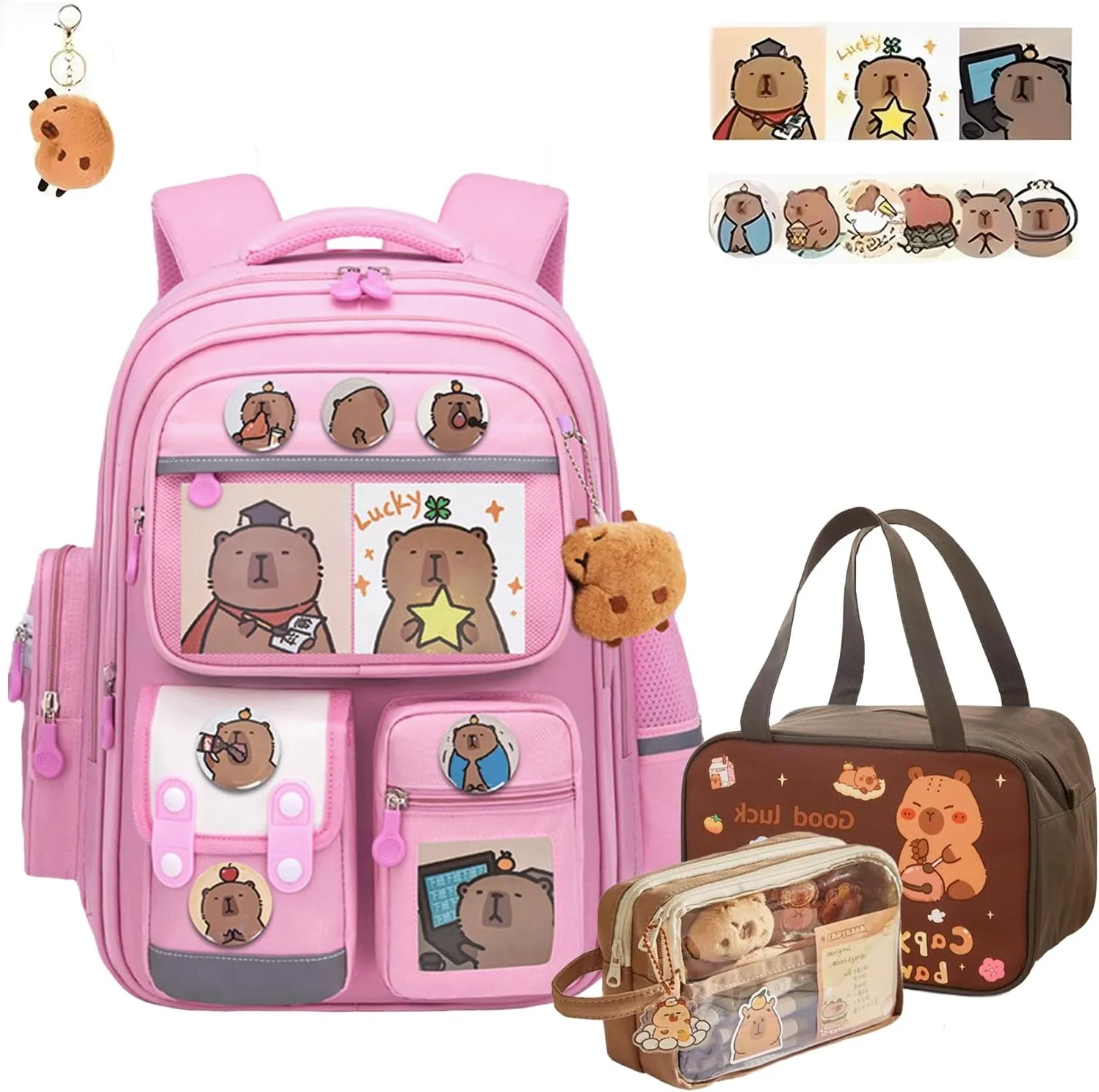 Capybara Backpack Mochila Capybara Cute Kawaii Kapibara Daypack Funny Going Out Cartoon Laptop Travel Casual Bag(Pink,Medium)