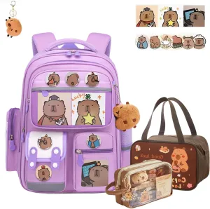 Capybara Backpack Mochila Capybara Cute Kawaii Kapibara Daypack Funny Going Out Cartoon Laptop Travel Casual Bag(Purple,Medium)