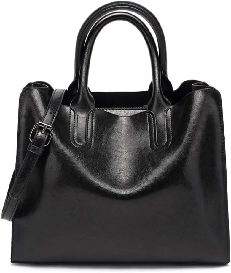 Cayla Women's Ladies PU Leather Shoulder Top-handle-handbags Satchel Tote Bag Purse Black