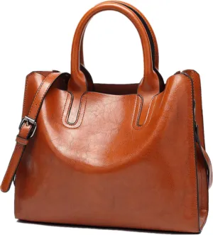 Cayla Women's Ladies PU Leather Shoulder Top-handle-handbags Satchel Tote Bag Purse Brown