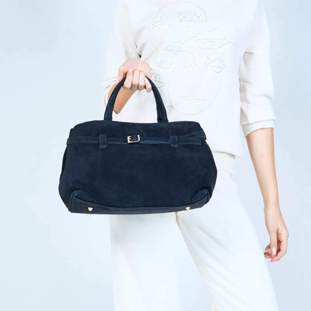 Classic suede handbag with structured base wholesale