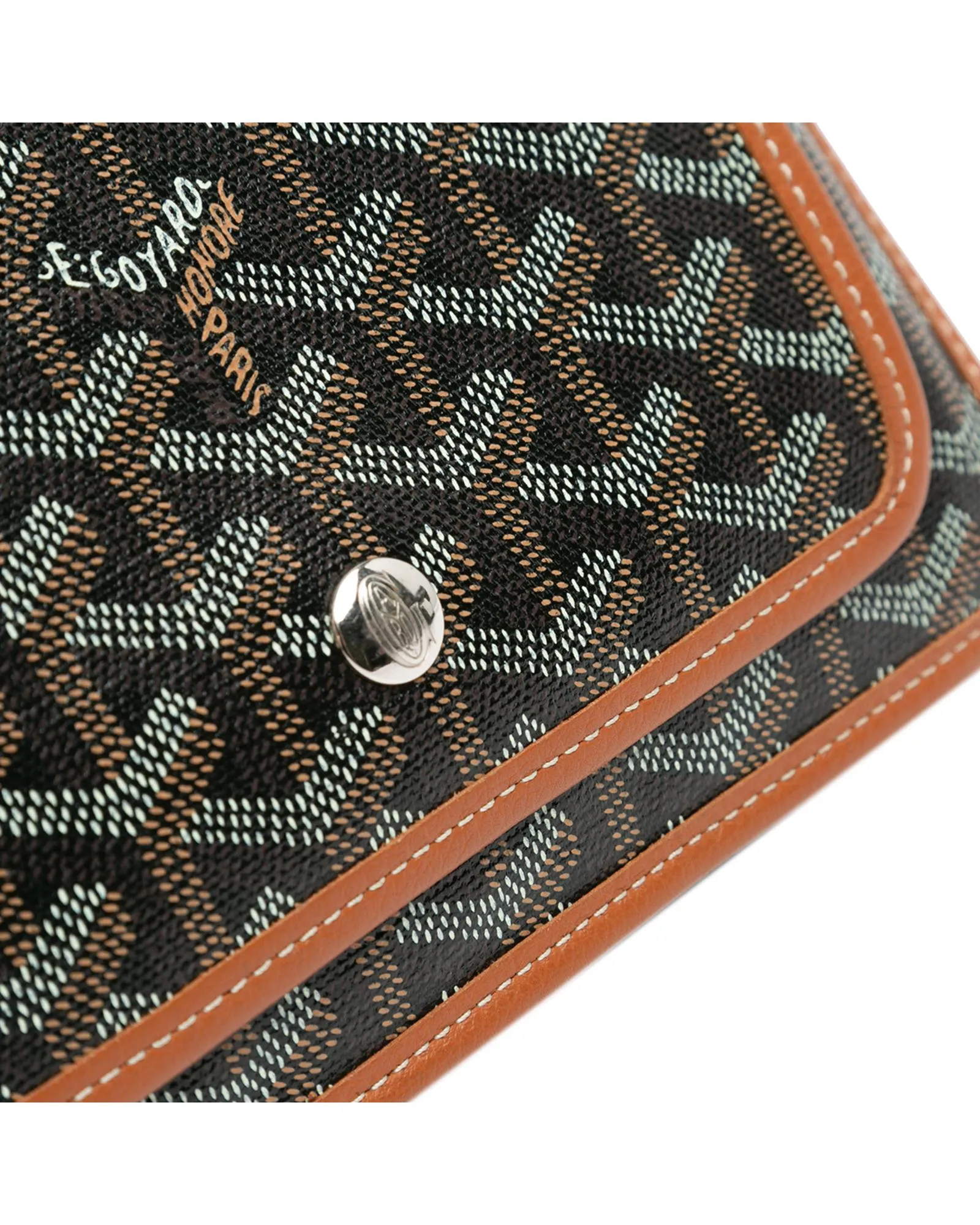 Coated Canvas Wallet with Leather Strap and Snap Closure
