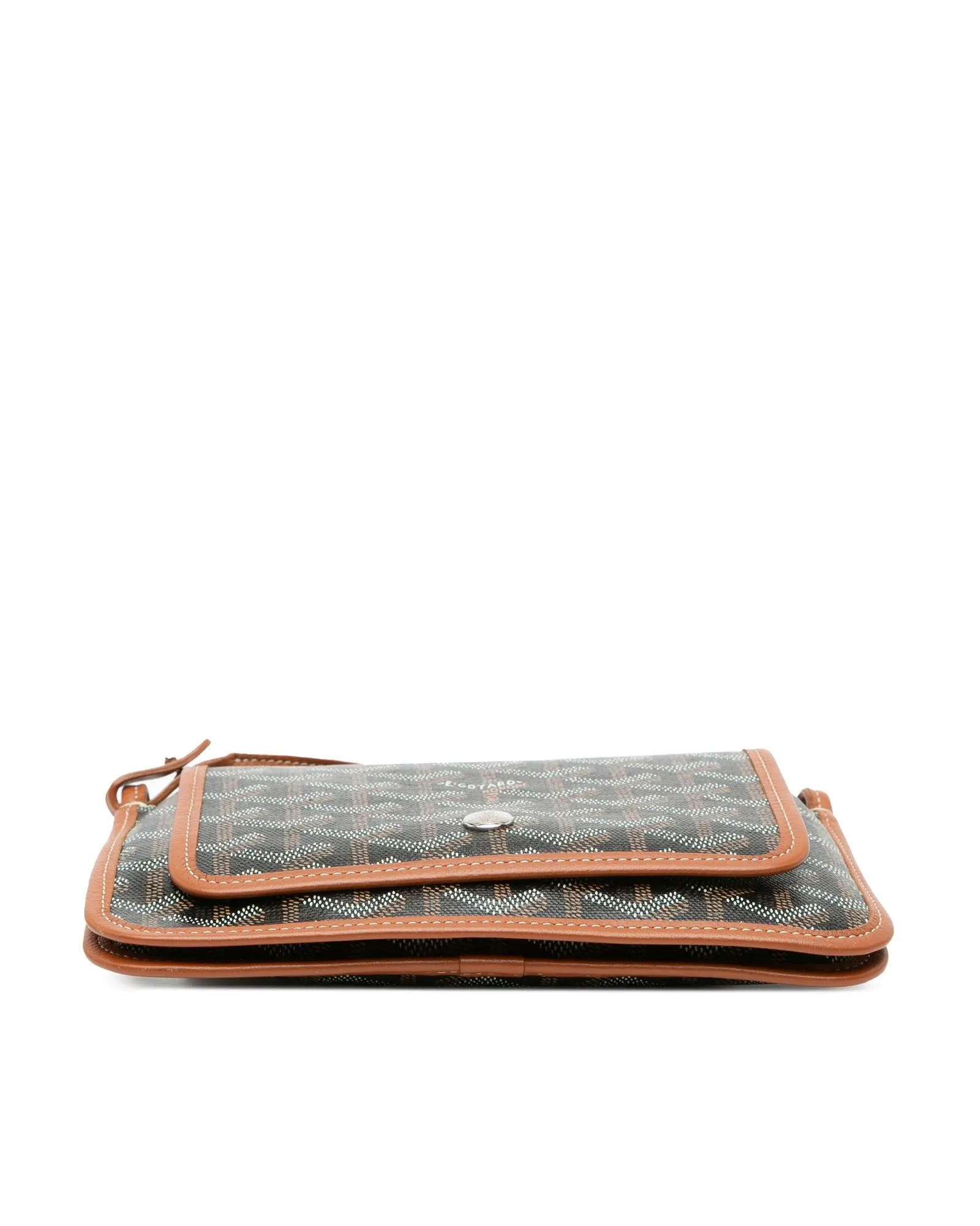 Coated Canvas Wallet with Leather Strap and Snap Closure