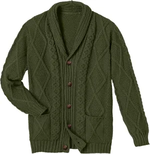 Comdecevis Mens Shawl Collar Cardigan Sweater Cable Knit Button Down Long Sleeve Casual Knitwear with Pockets
