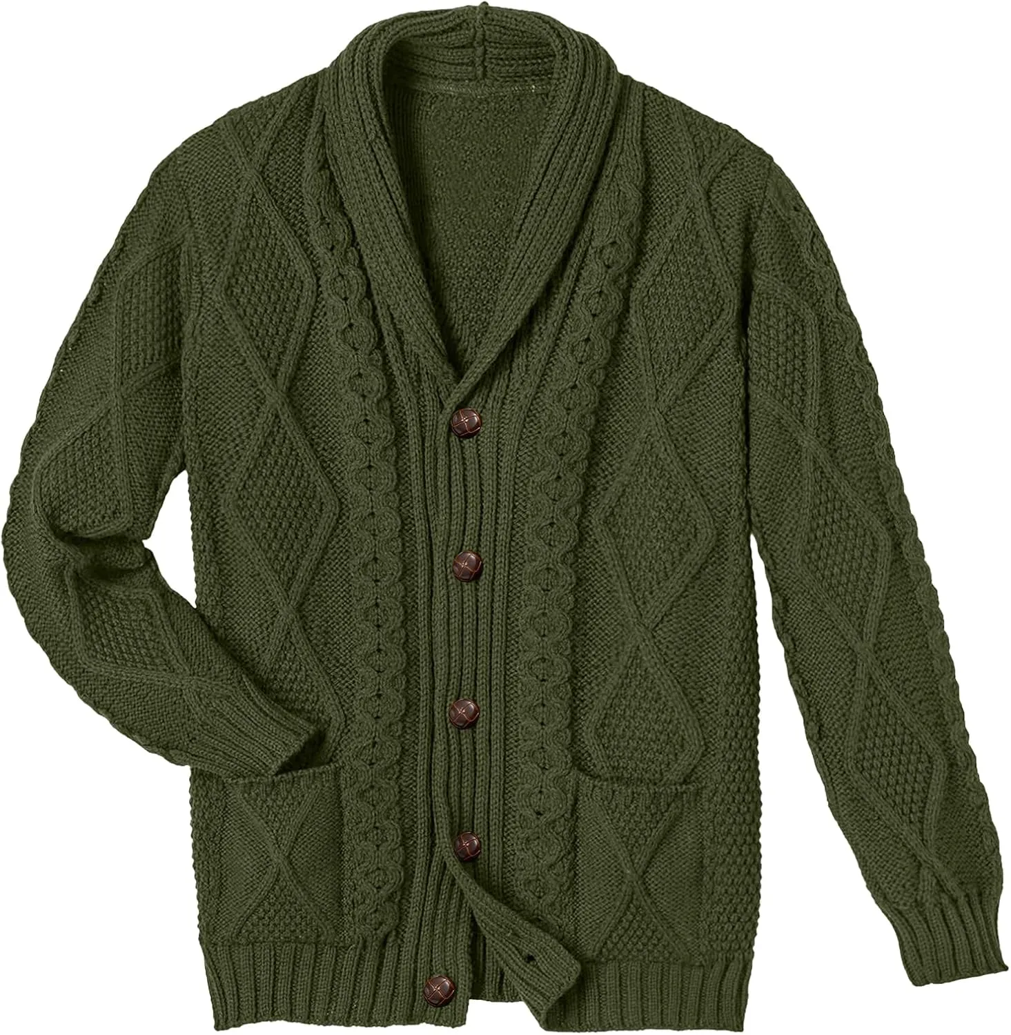 Comdecevis Mens Shawl Collar Cardigan Sweater Cable Knit Button Down Long Sleeve Casual Knitwear with Pockets