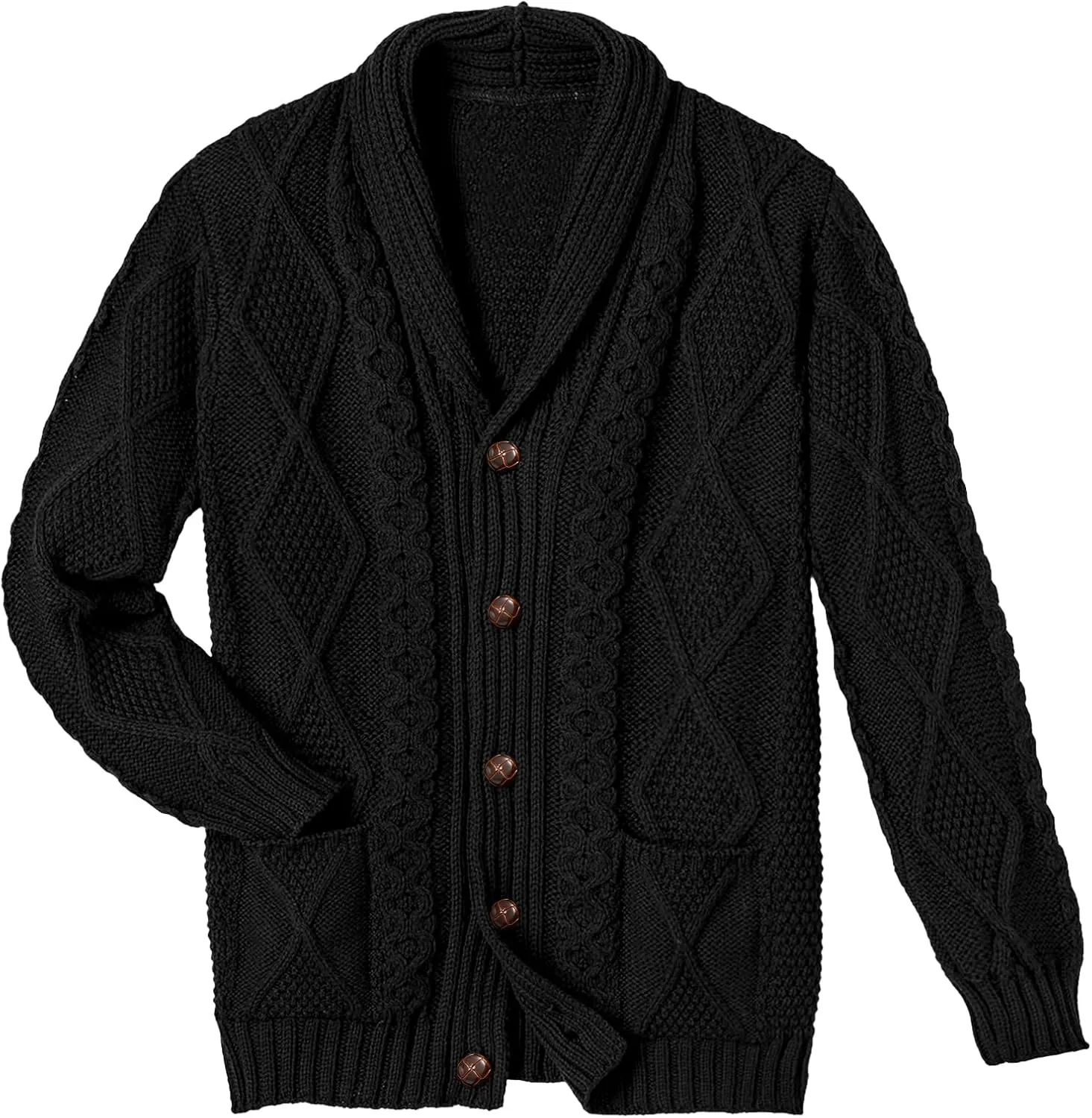 Comdecevis Mens Shawl Collar Cardigan Sweater Cable Knit Button Down Long Sleeve Casual Knitwear with Pockets